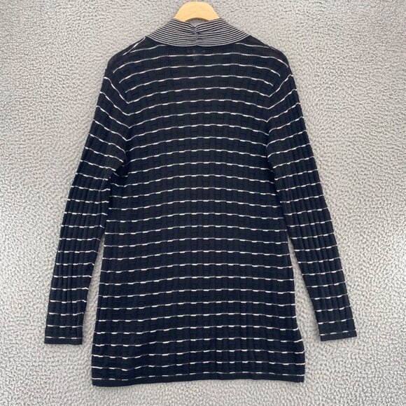Chicos Sweater Womens 0 US Small Black White Striped Knit Cardigan Open Front - Picture 3 of 9
